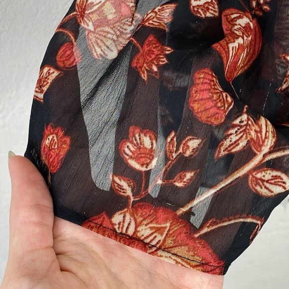 NEW Chico’s Black & Orange Sheer Jacobean Floral Oblong Scarf One Size - Picture 6 of 9